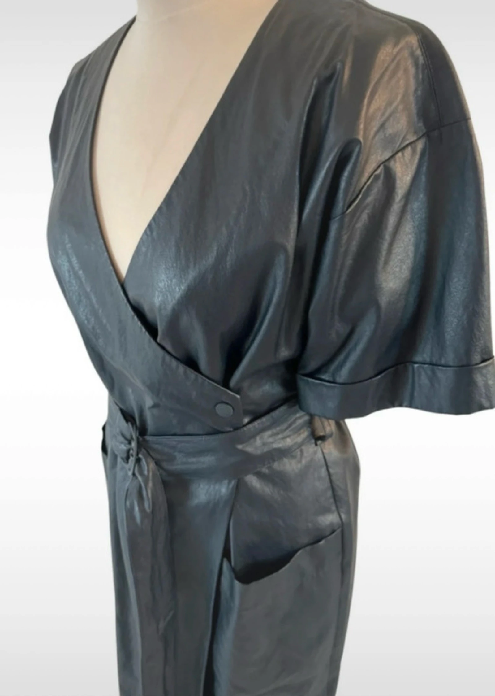 Adolfo Dominguez leatherlook wikkeljurk marineblauw S 36 – photo 8